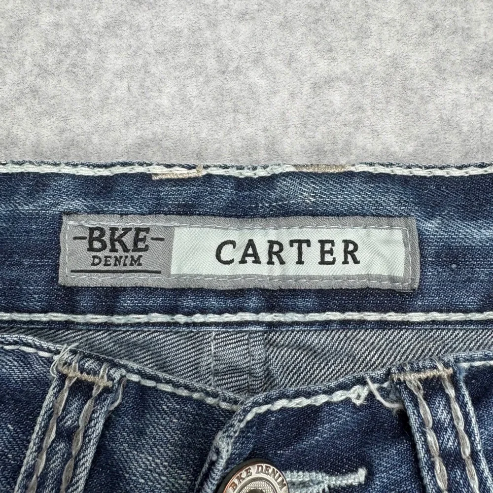 BKE Carter Jeans Mens 26R Blue Straight Distressed Denim Y2K Grunge Western Moto